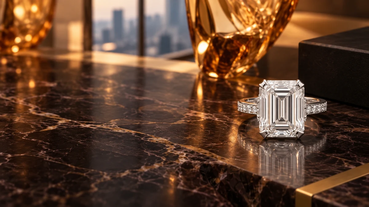 VELMÉA ONE · emerald-cut white diamond ring design concept / ホワイトダイヤモンドリングのデザインイメージ